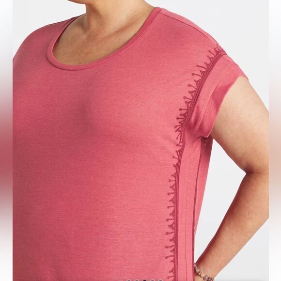 Market & Spruce Brandee Scoop Neck Embroidered Linen Tee Red XL NWT - Picture 4 of 7